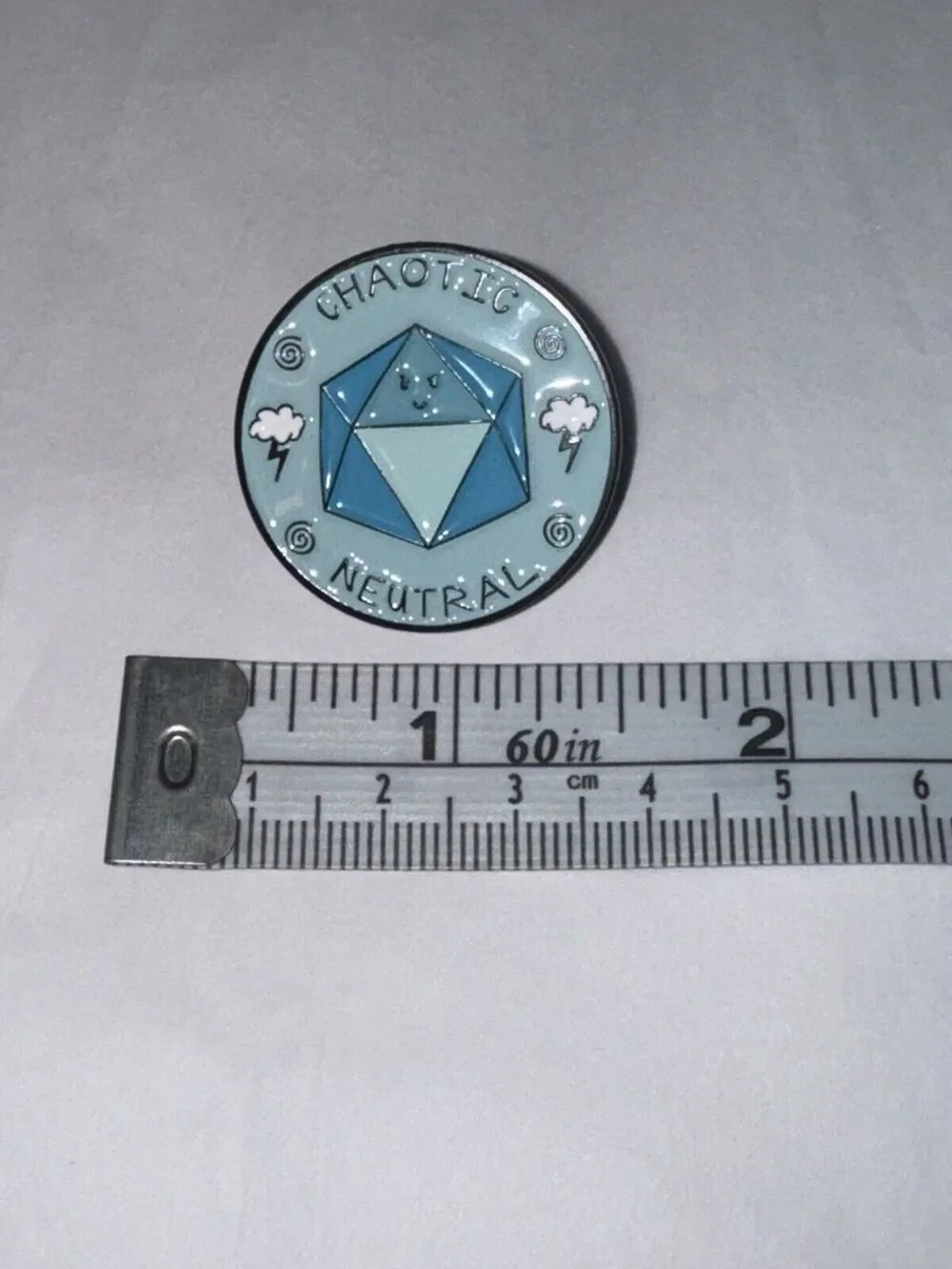Chaotic Neutral RPG Blue Round Pin Brooch